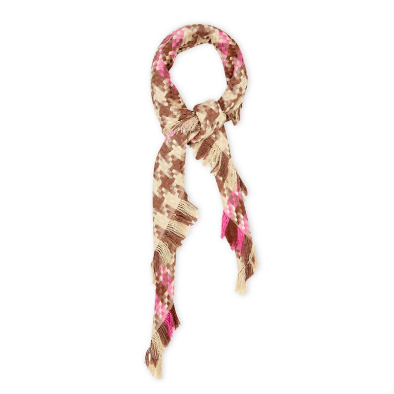 ผ้าพันคอลาย Geral Houndstooth Square Frame Beige Brown Pink